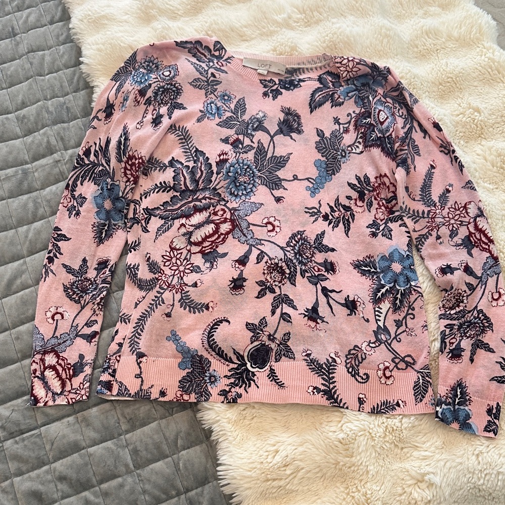LOFT Pink and Blue Floral Sweater
